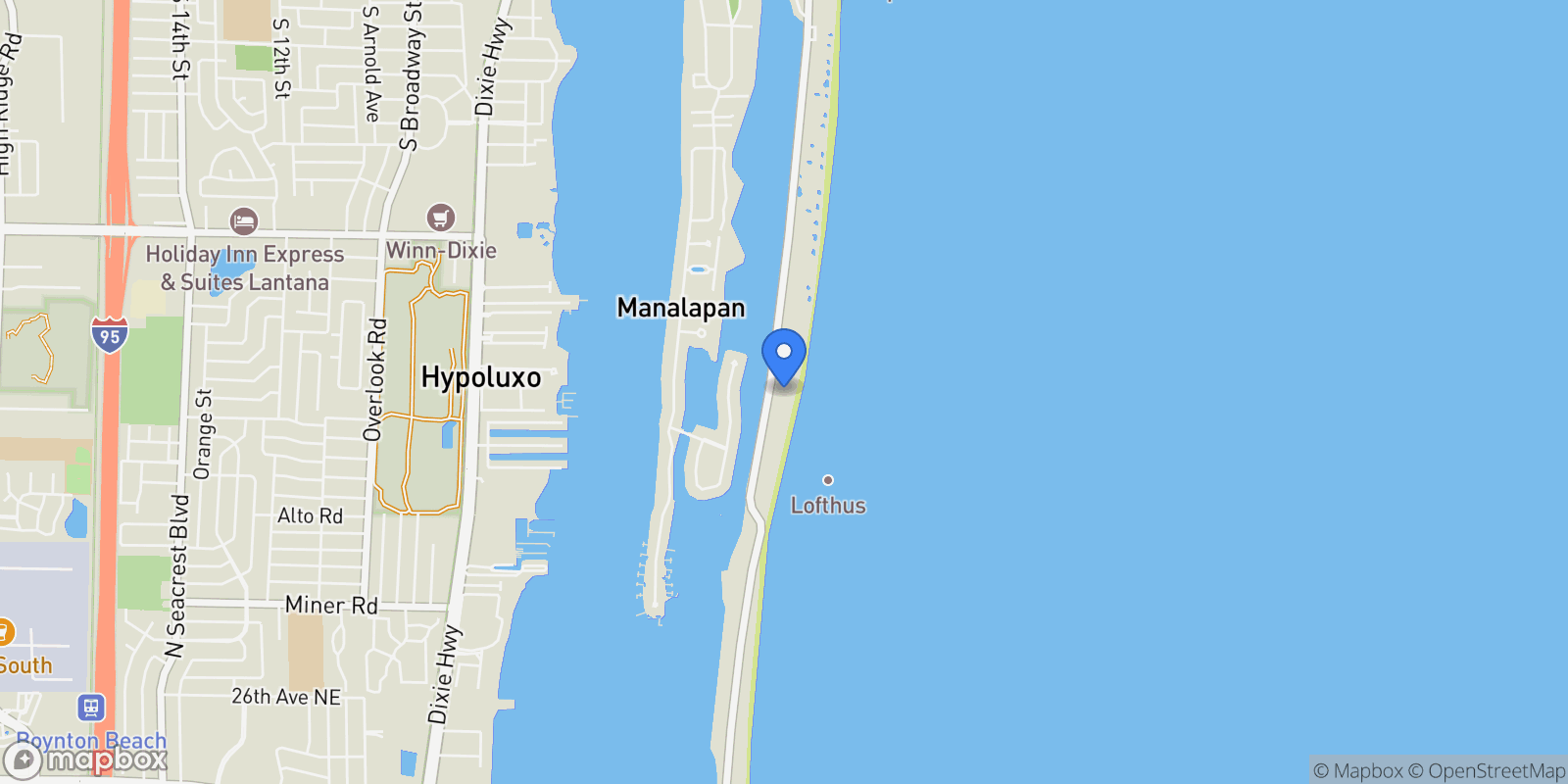 Map showing 1300 S Ocean Boulevard, Manalapan, Florida, United States.