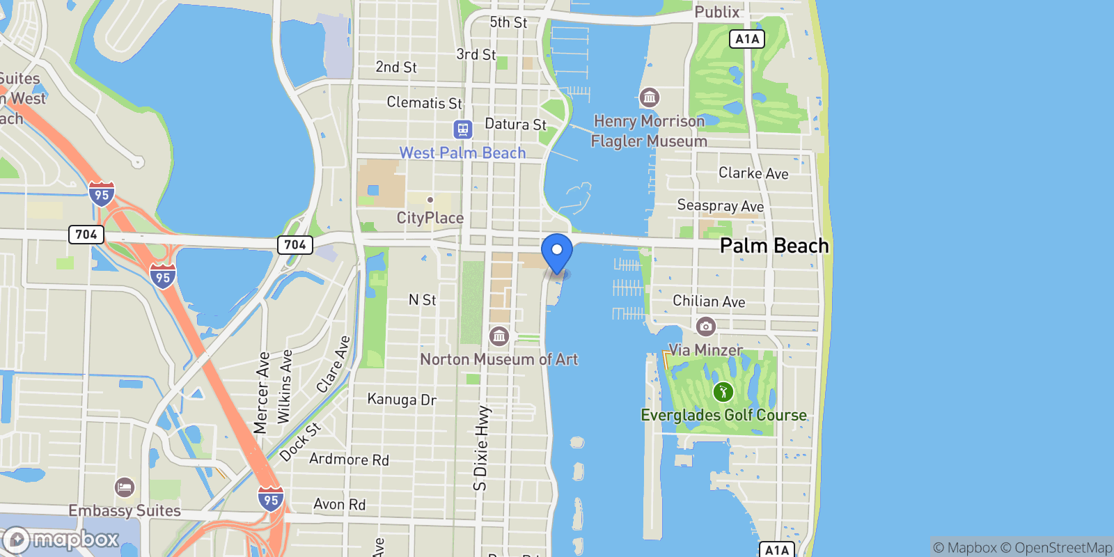 Map showing 1100 S Flagler, West Palm Beach, Florida, United States.