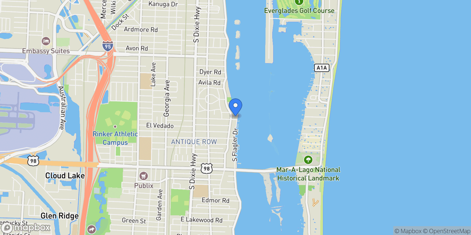 Map showing 3215 S Flagler Drive, West Palm Beach, Florida, United States.