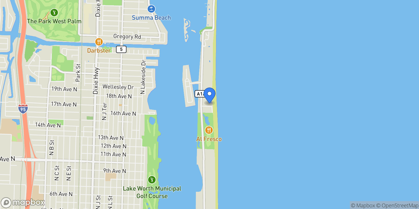 Map showing 2315 S Ocean Boulevard, Palm Beach, Florida, United States.