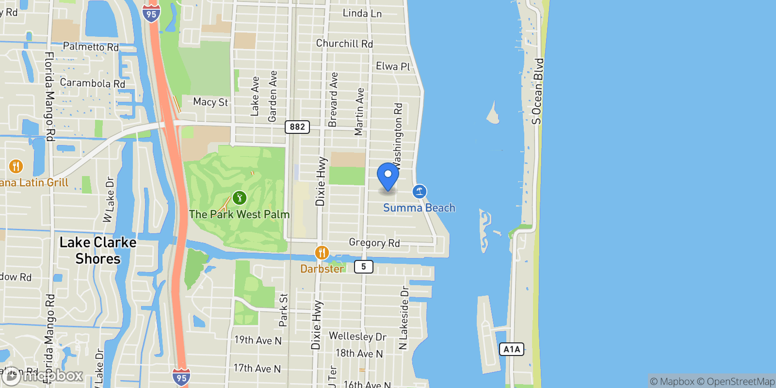 Map showing 216 Summa Street, West Palm Beach, Florida, United States.