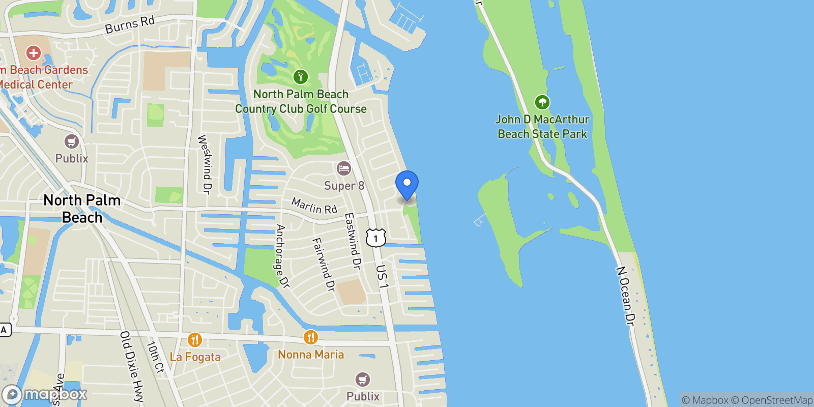 Map showing 700 Lakeside Circle, North Palm Beach, Florida, United States.