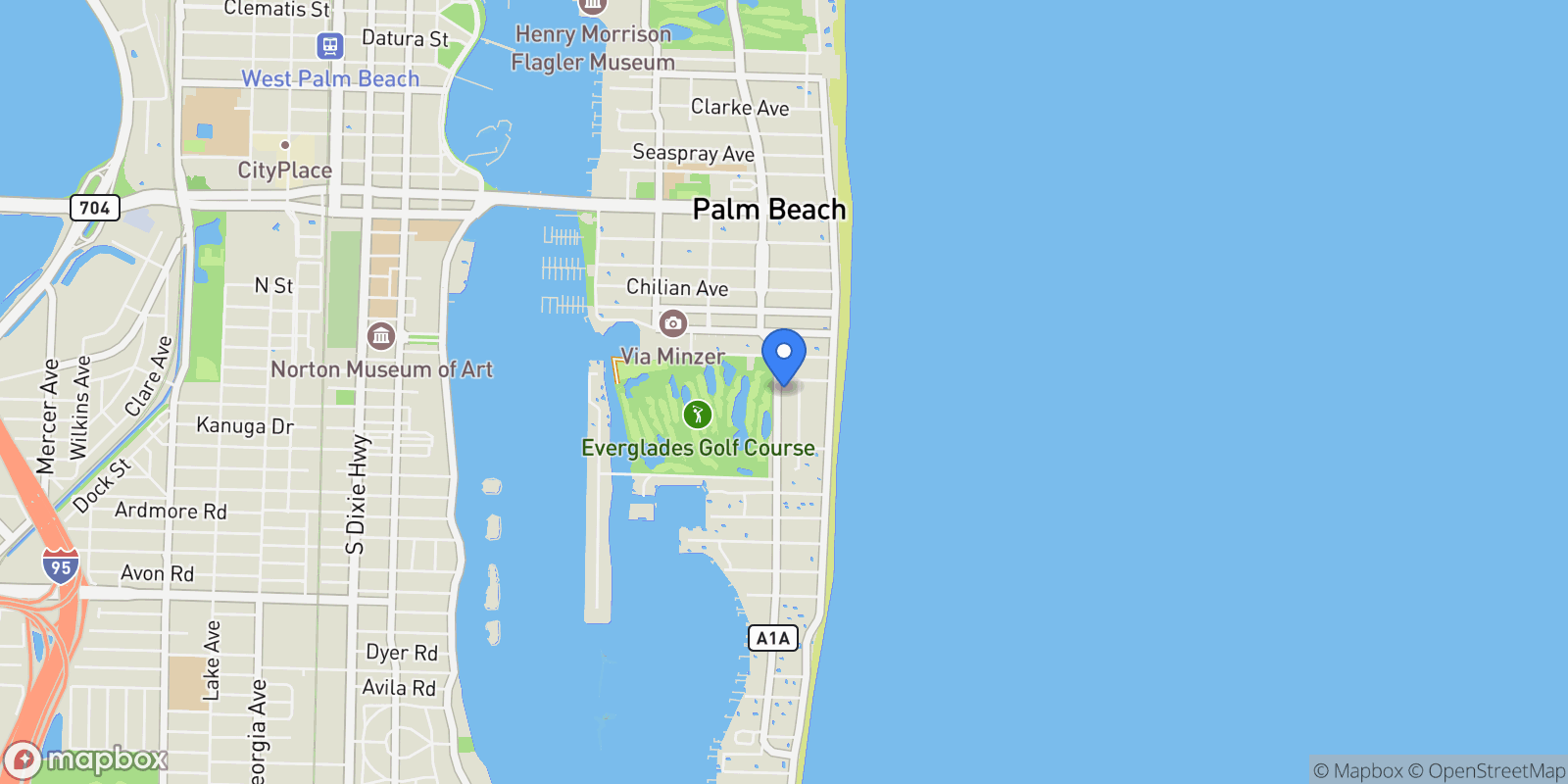 Map showing 485 S County Road, Palm Beach, Florida, United States.