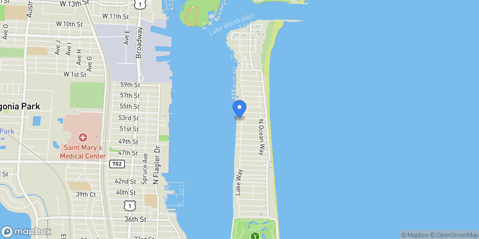 Map showing 1265 N Lake Way, Palm Beach, Florida, United States.