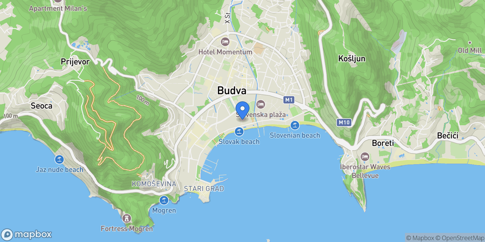 Map showing Bar Riviera, Bar Riviera, Bar Riviera, Budva, Budva Municipality, Montenegro.