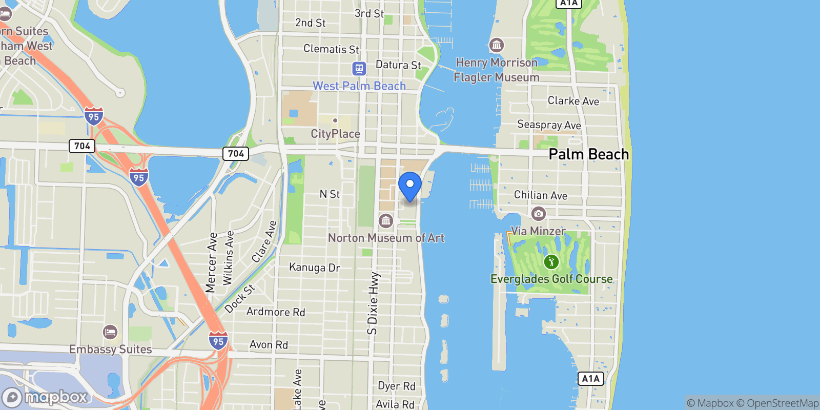 Map showing 1333 S Flagler Drive, West Palm Beach, Florida, United States.