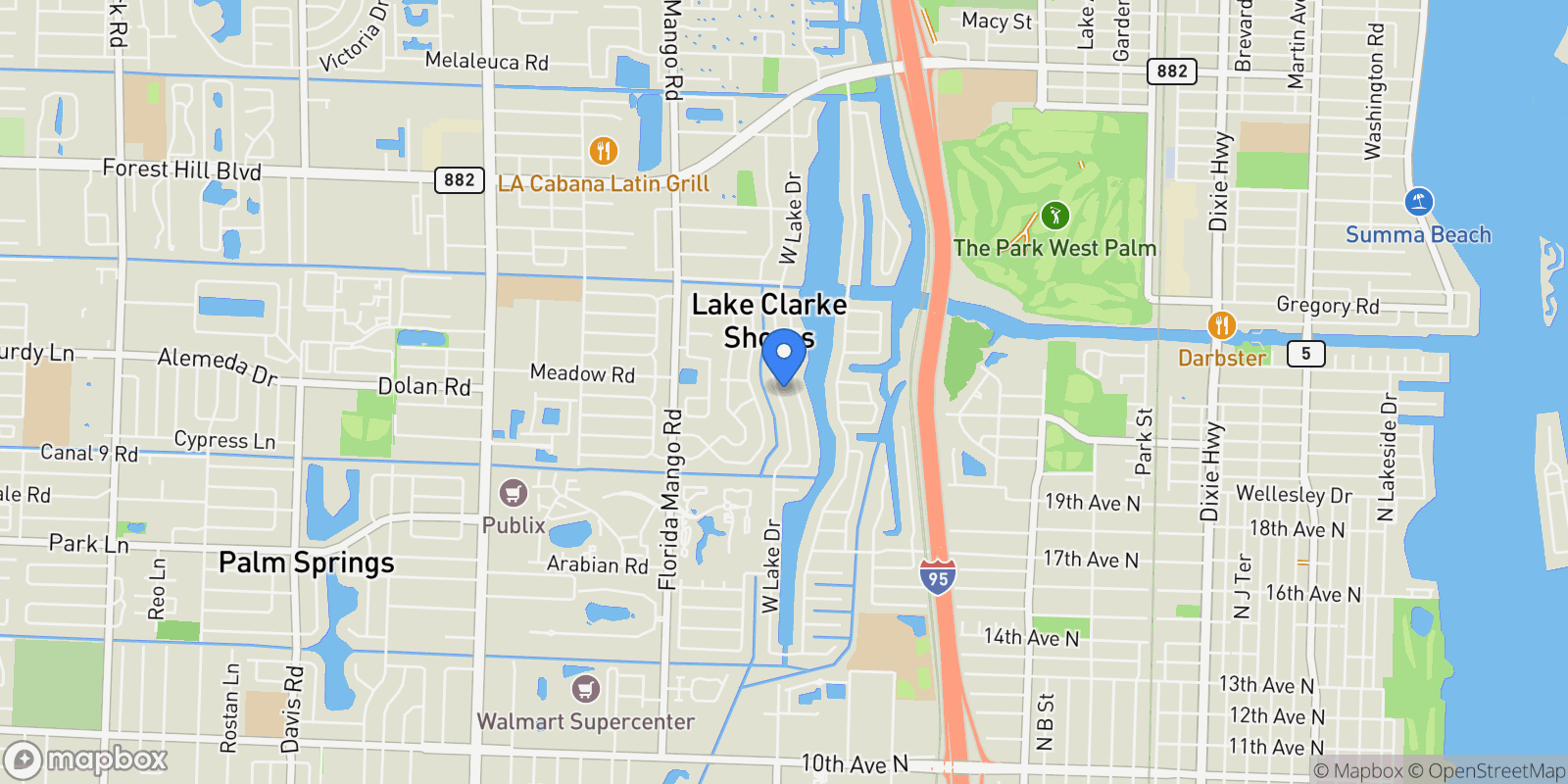 Map showing 7710 W Lake Drive, West Palm Beach, Florida, United States.