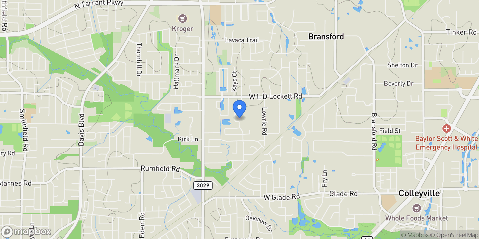 Map showing 5509 Texas Trail, Colleyville, Texas, United States.