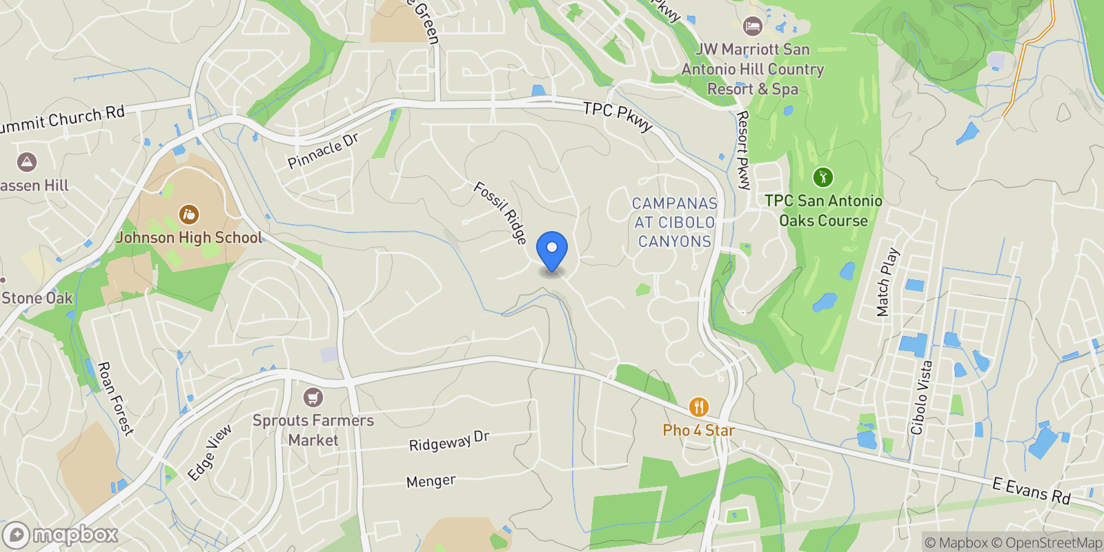 Map showing 22525 Fossil Ridge , San Antonio, TX 78261, San Antonio, Texas, United States.
