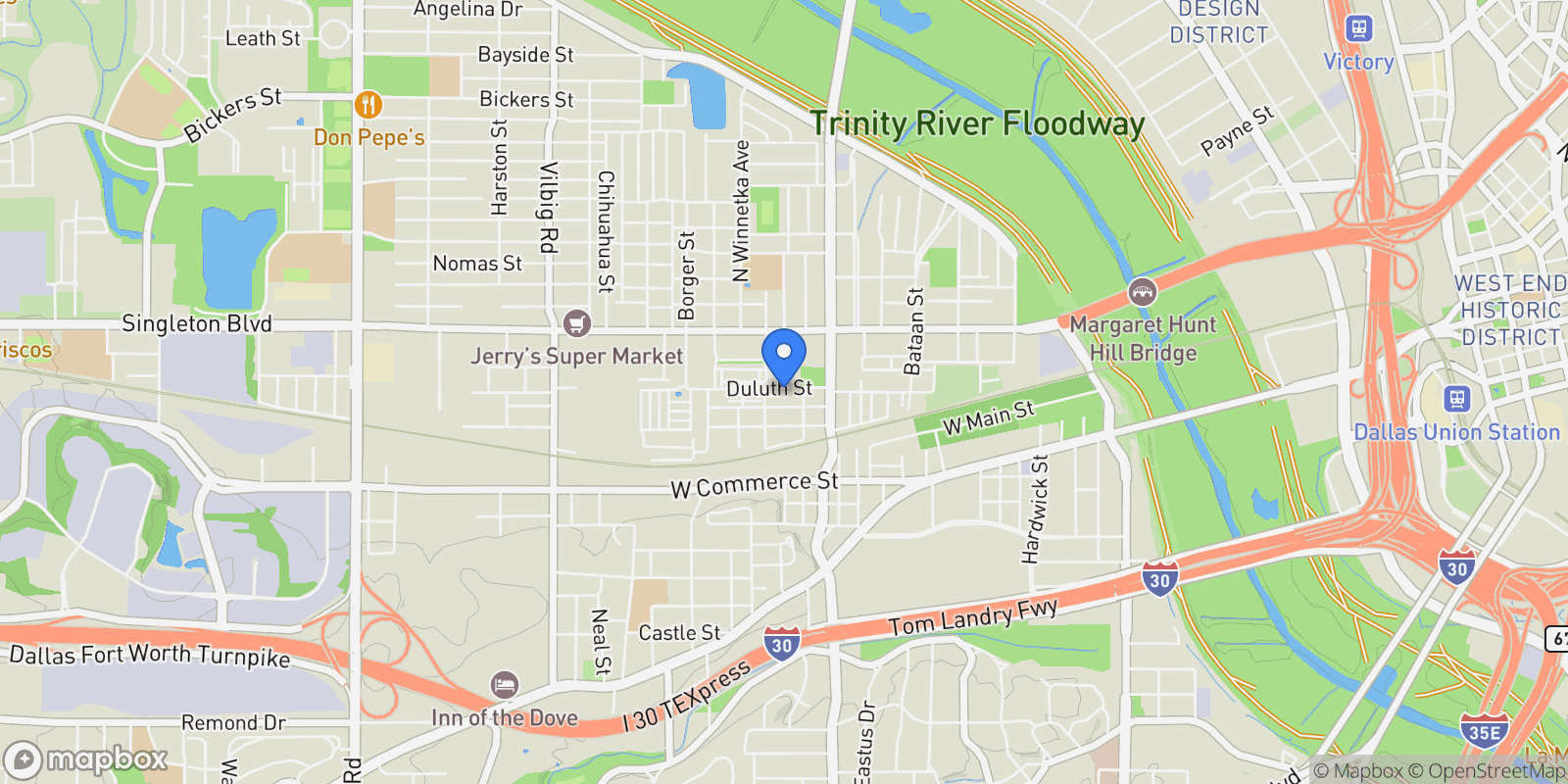Map showing 918 Duluth Street, Dallas, Texas, United States.