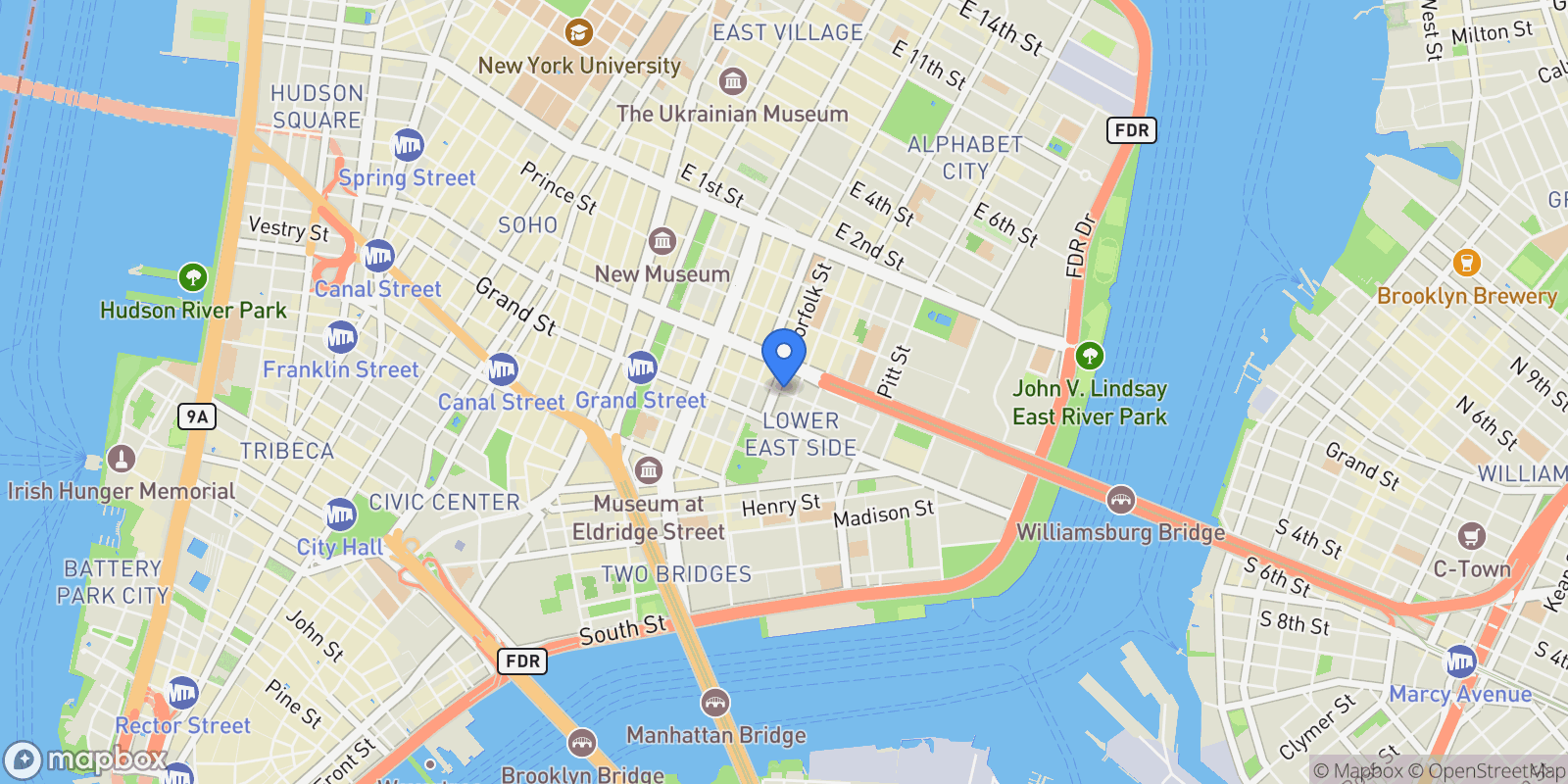 Map showing One Essex Crossing, 202 BROOME ST, New York, New York, United States.