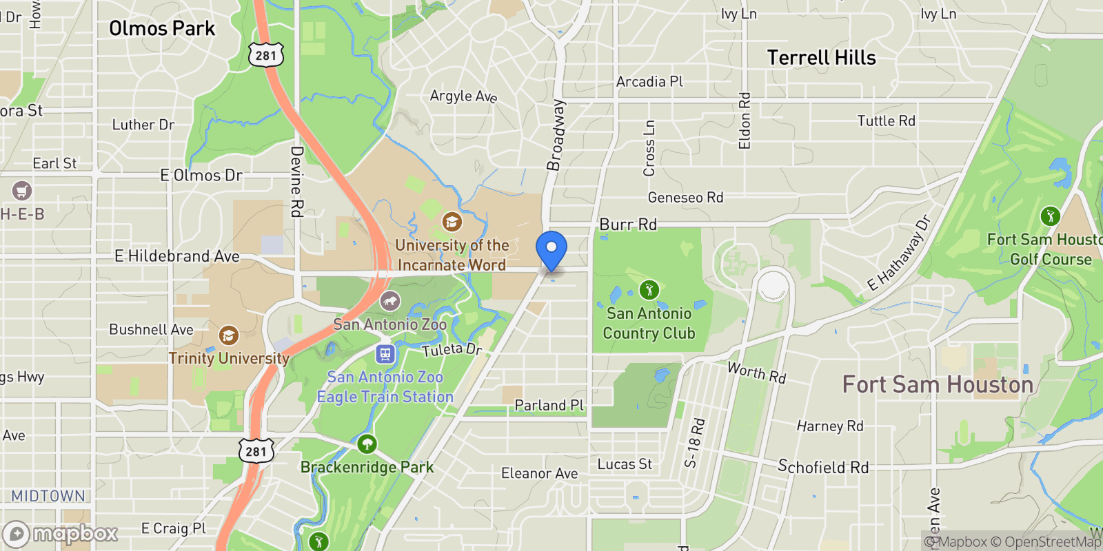 Map showing 4242 Broadway Unit 2002 , San Antonio, TX 78209, San Antonio, Texas, United States.