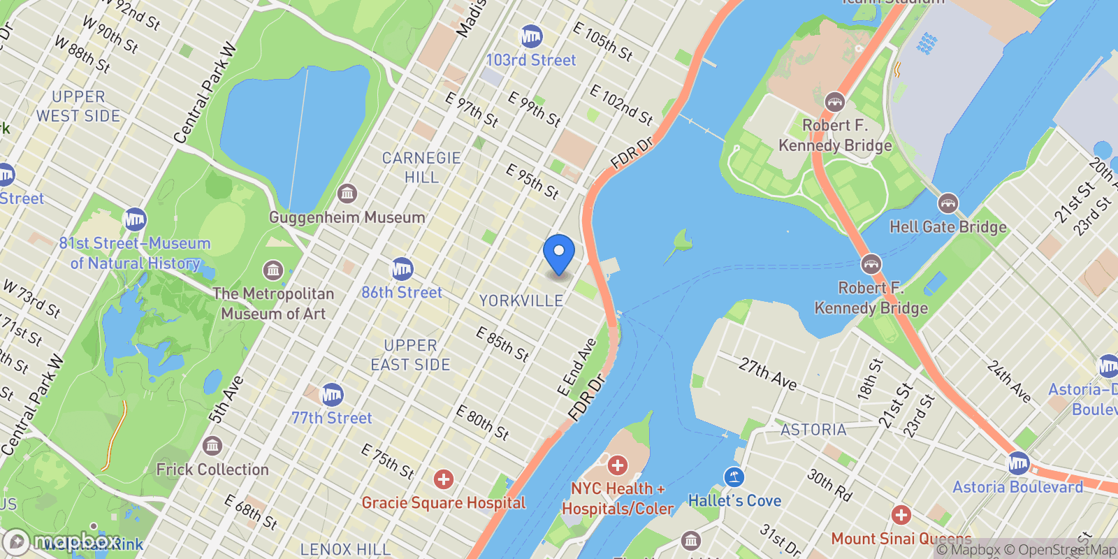Map showing GRACIE GREEN, 427 E 90TH ST, New York, New York, United States.