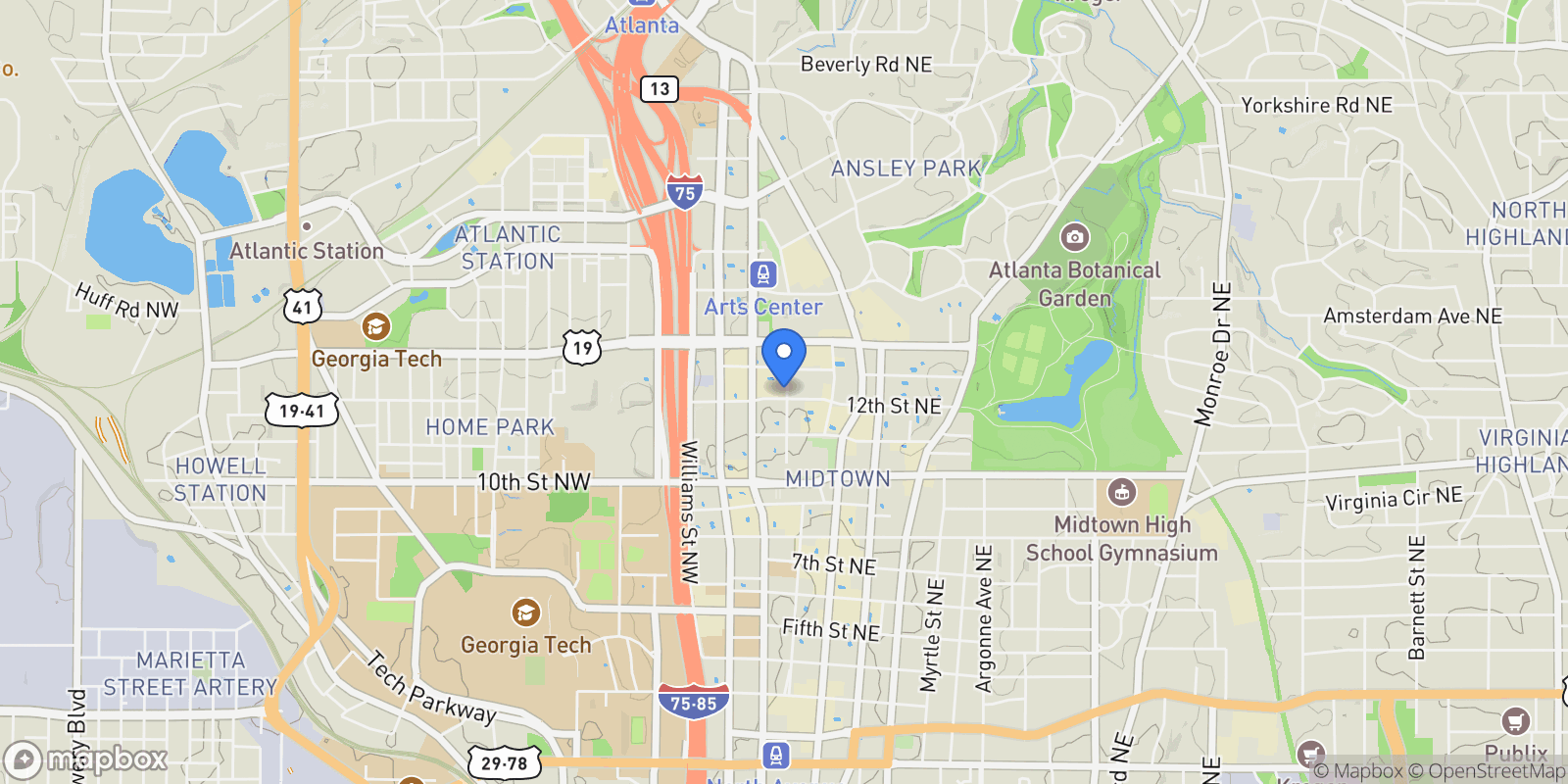 Map showing 40 12th Street NE 1901, Atlanta, Georgia, United States.