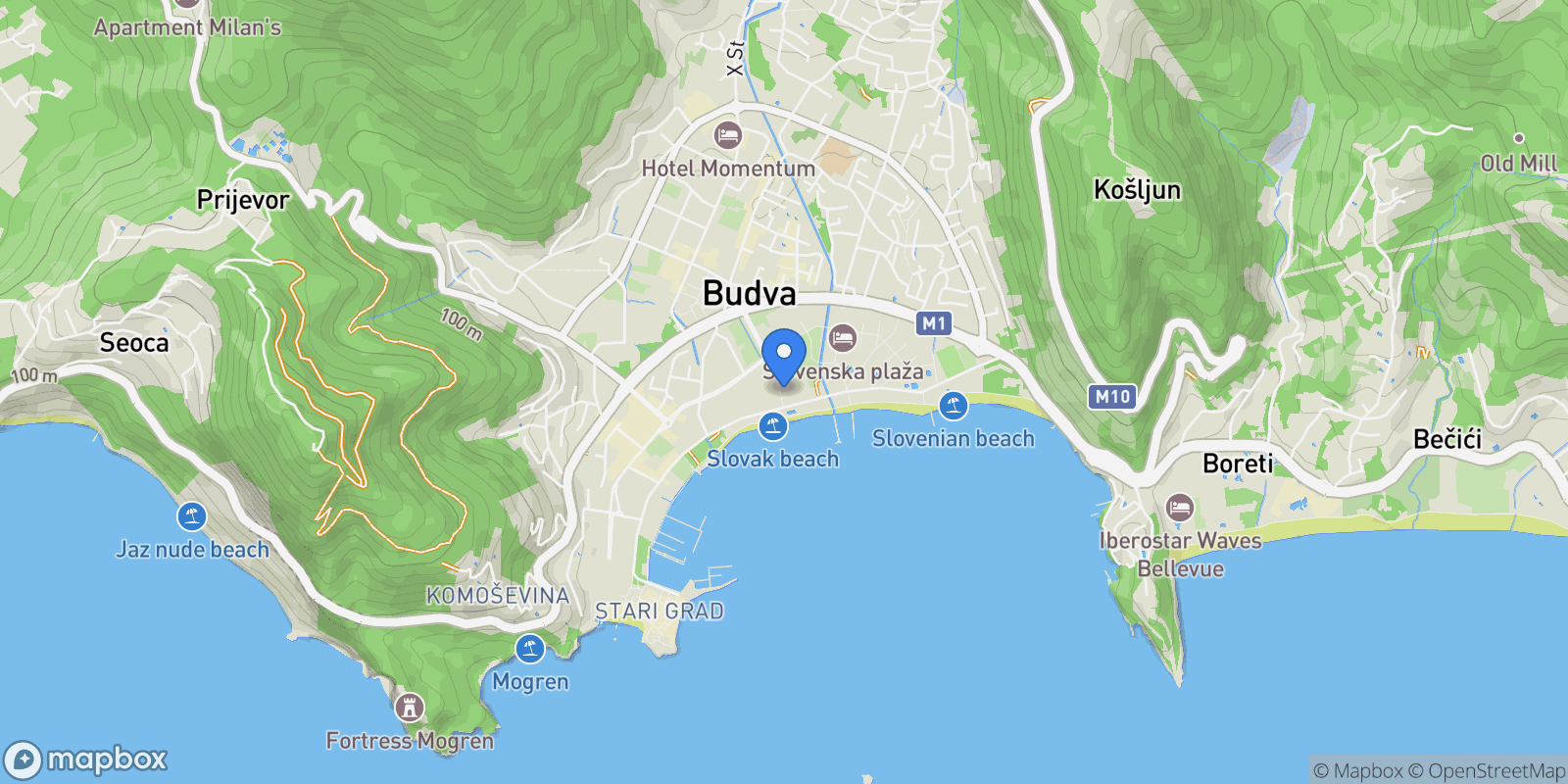 Map showing Bar Riviera, Bar Riviera, Bar Riviera, Budva, Budva Municipality, Montenegro.