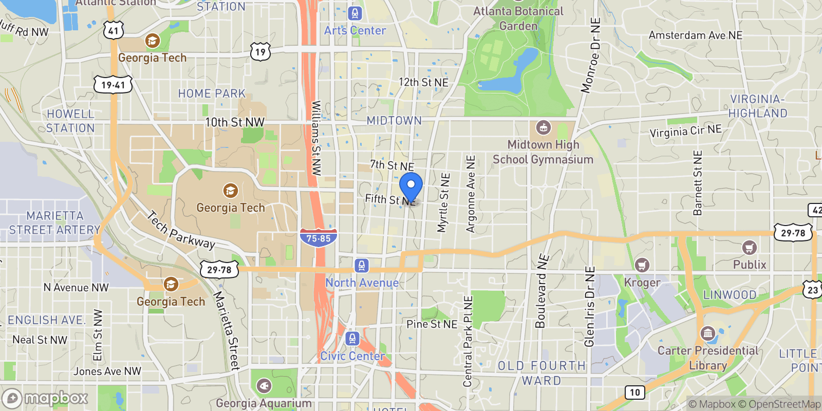 Map showing 775 Juniper ST NE 111, Atlanta, Georgia, United States.
