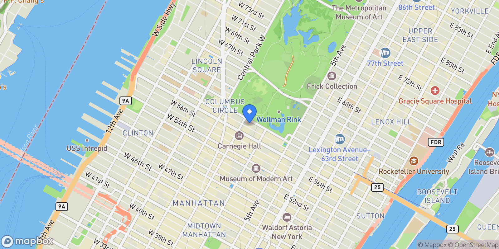 Map showing Essex House, 160 CENTRAL PARK S, New York, New York, United States.