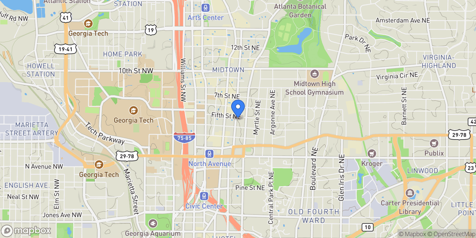 Map showing 775 Juniper Street NE 107, Atlanta, Georgia, United States.