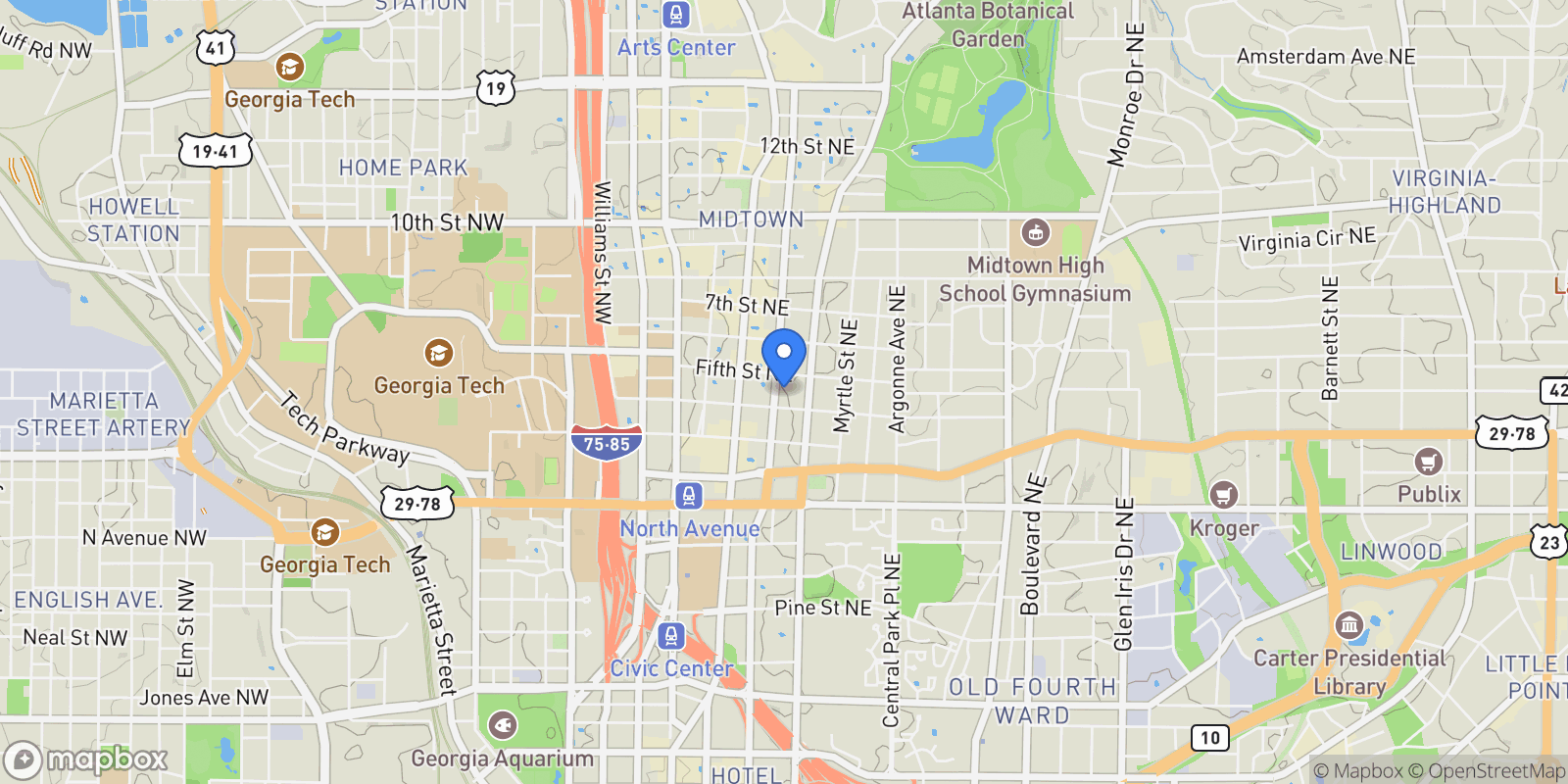 Map showing 775 Juniper Street NE 309, Atlanta, Georgia, United States.
