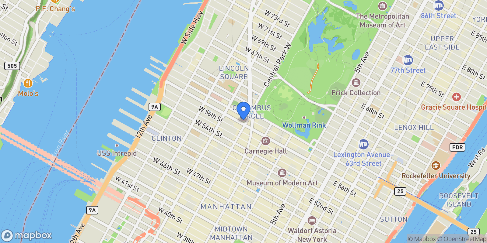 Map showing CENTRAL PARK PLACE, 301 W 57TH ST, New York, New York, United States.
