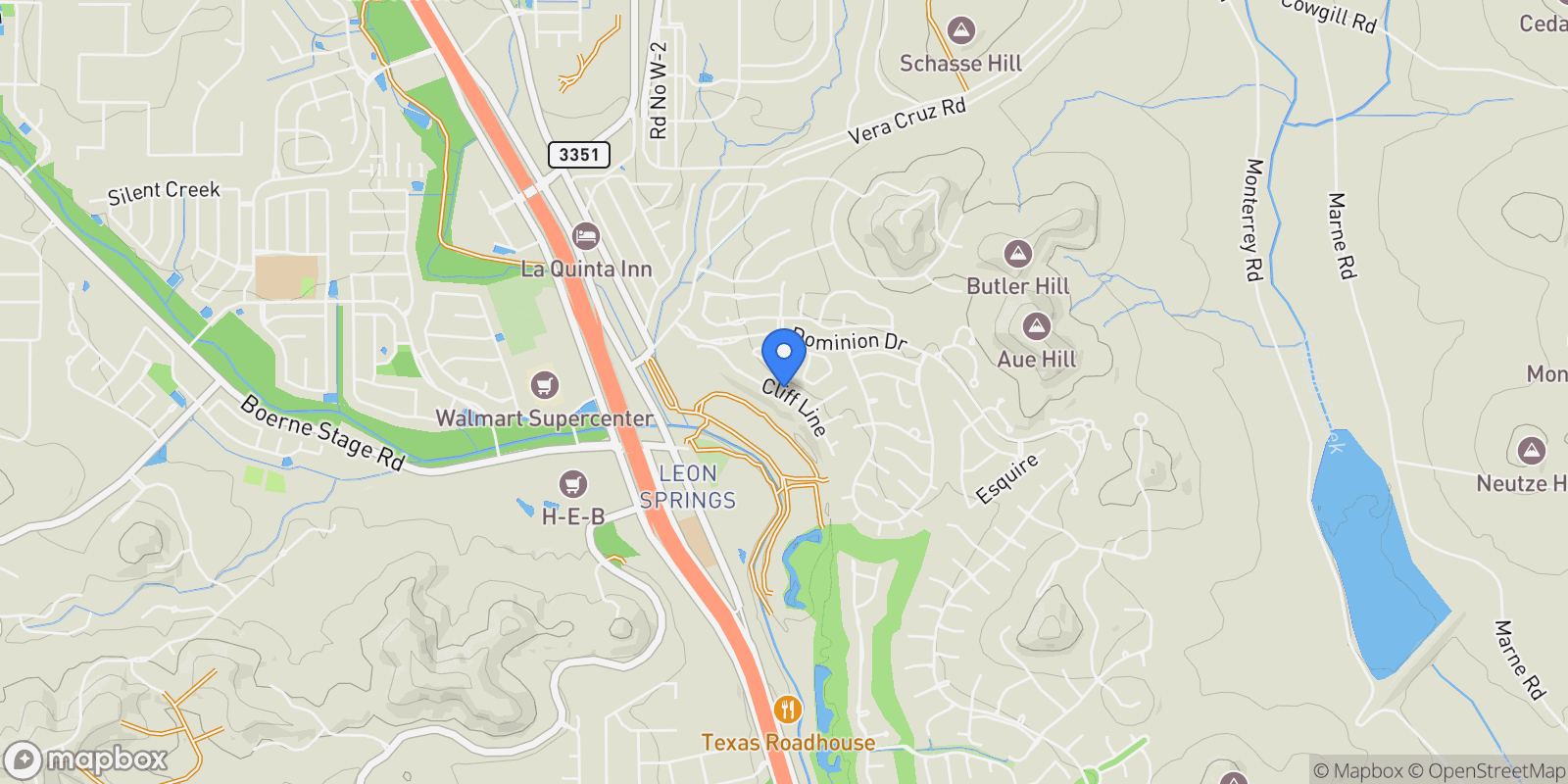 Map showing 24606 Cliff Line , San Antonio, TX 78257, San Antonio, Texas, United States.