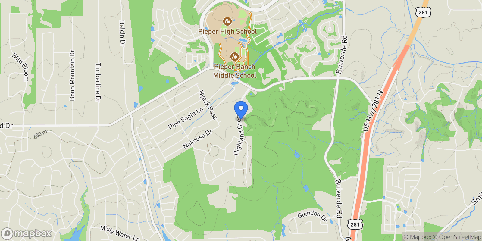 Map showing 27220 Highland Crest , San Antonio, TX 78260, San Antonio, Texas, United States.