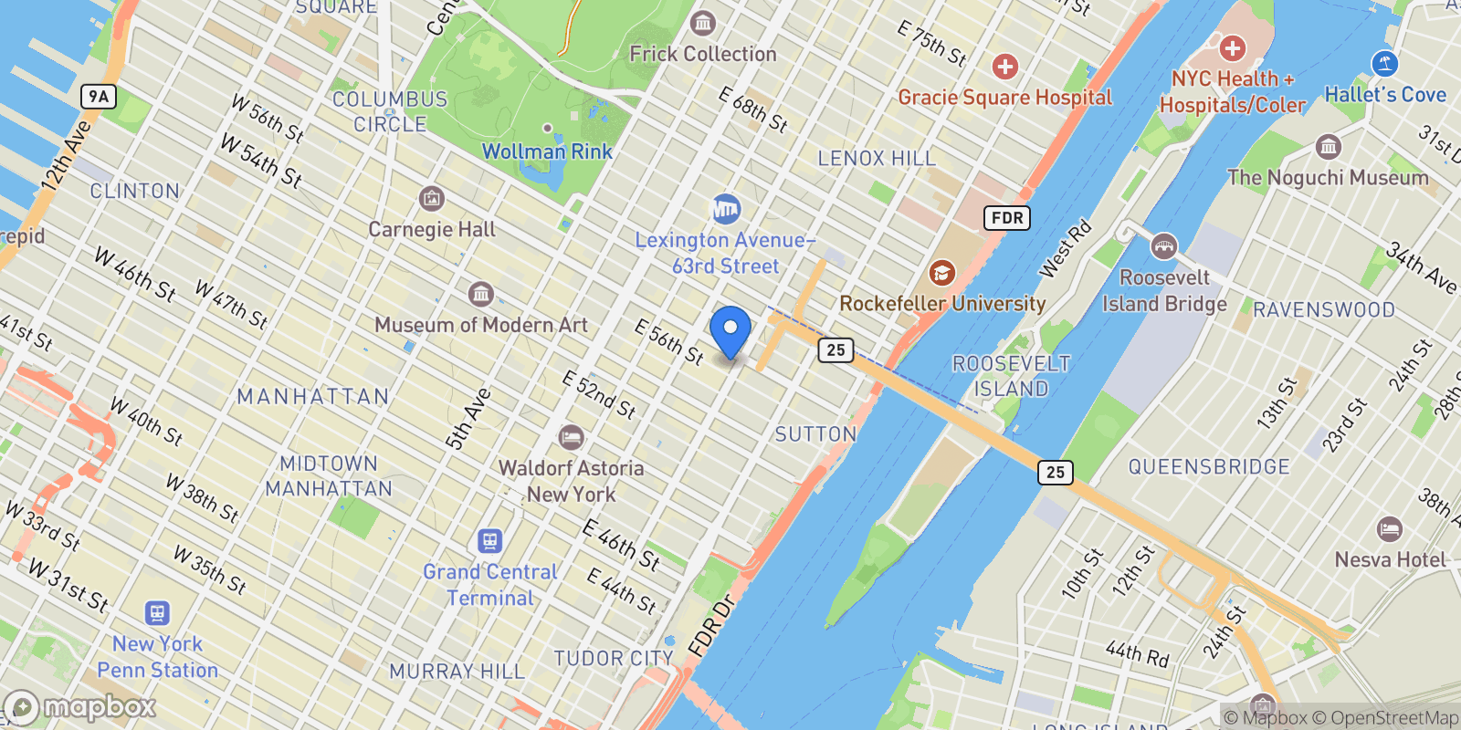 Map showing 252 E 57TH ST, New York, New York, United States.