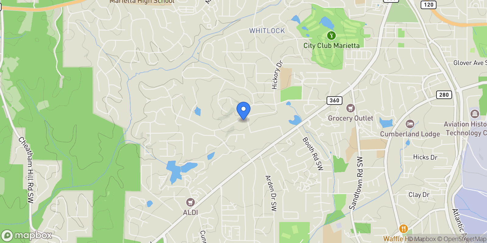 Map showing 840 Hickory Drive SW, Marietta, Georgia, United States.