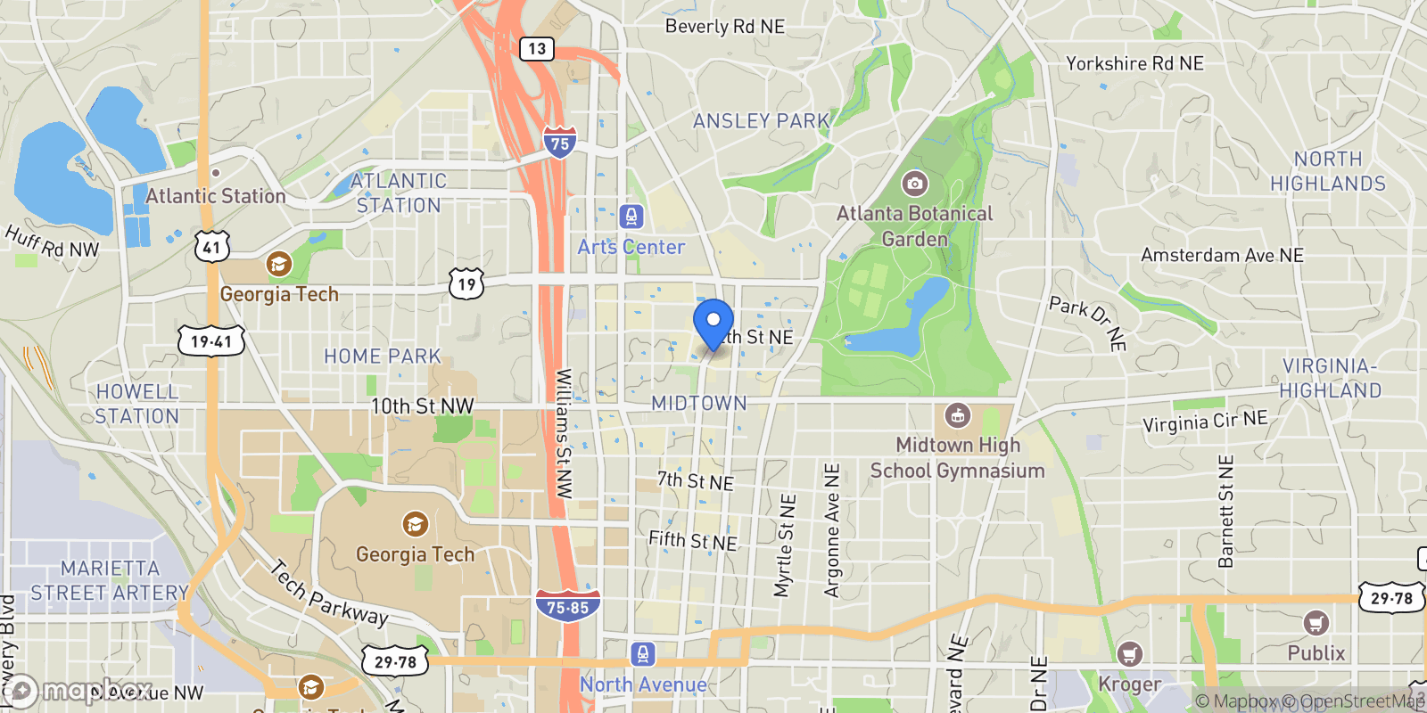 Map showing 1065 Peachtree ST NE 3105, Atlanta, Georgia, United States.