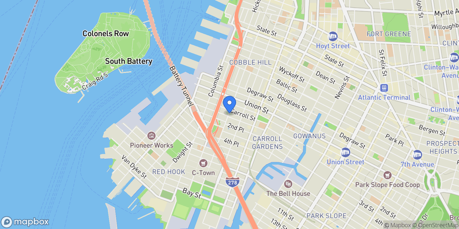Map showing 1 1ST PL, New York, New York, United States.