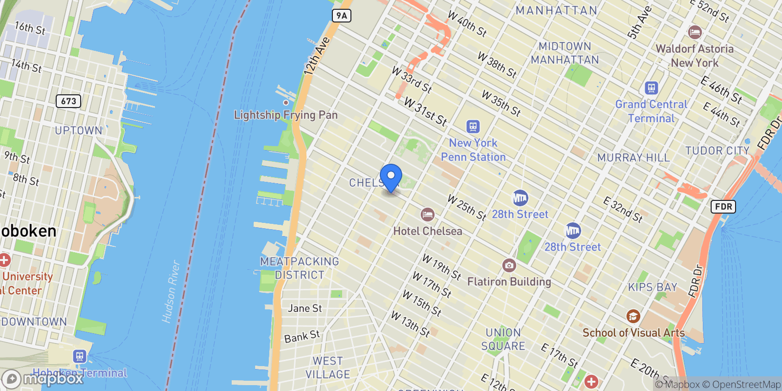Map showing 336 W 23RD ST, New York, New York, United States.