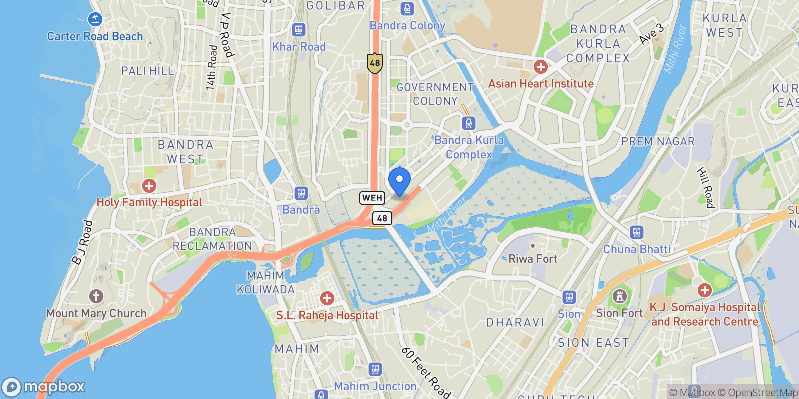 Map showing Kala Nagar, Mumbai, MH, Mumbai, Maharashtra, India.