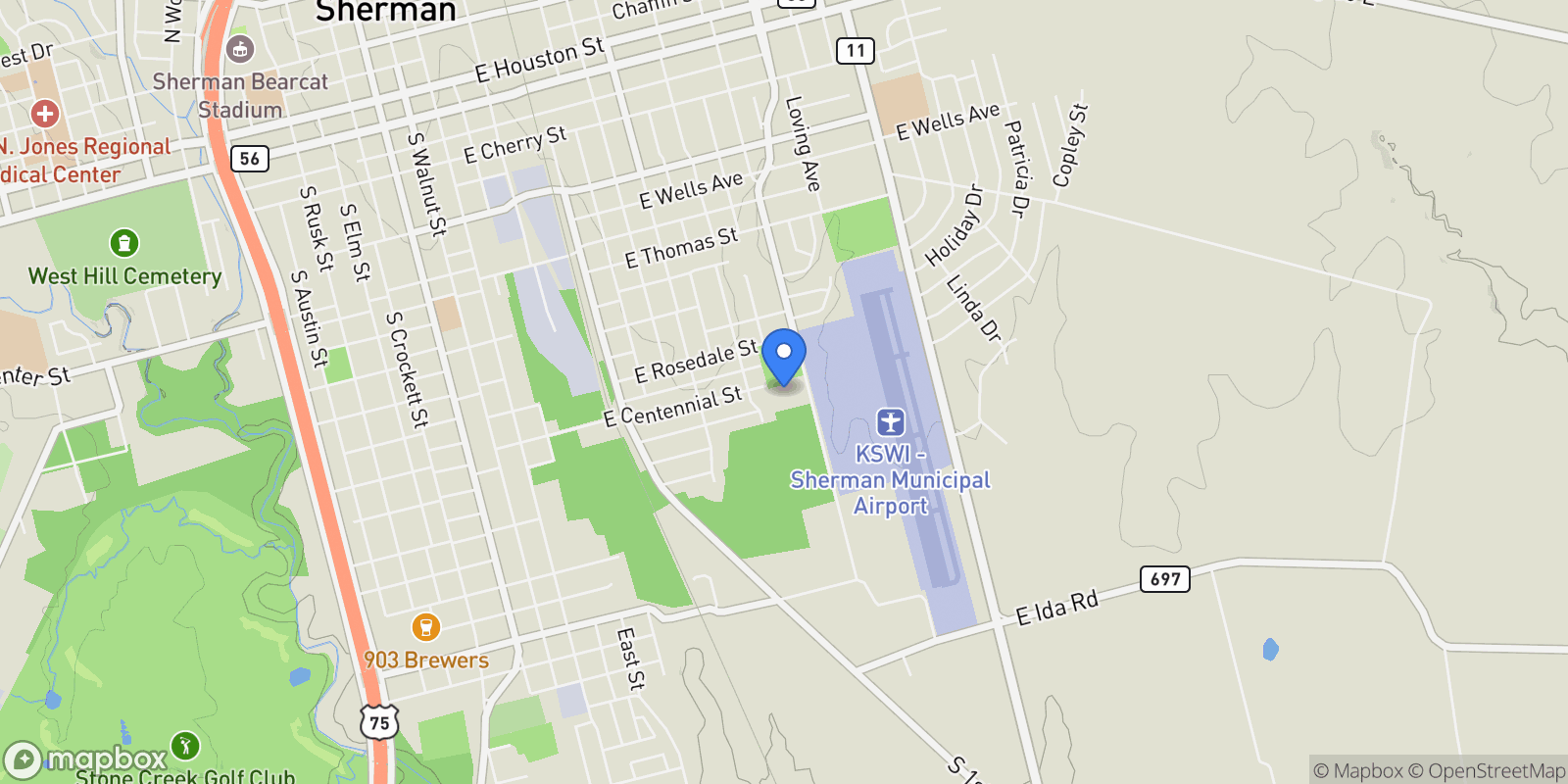 Map showing 1400 S Gribble Street, Sherman, TX, 75090, USA, Sherman, Texas, United States.