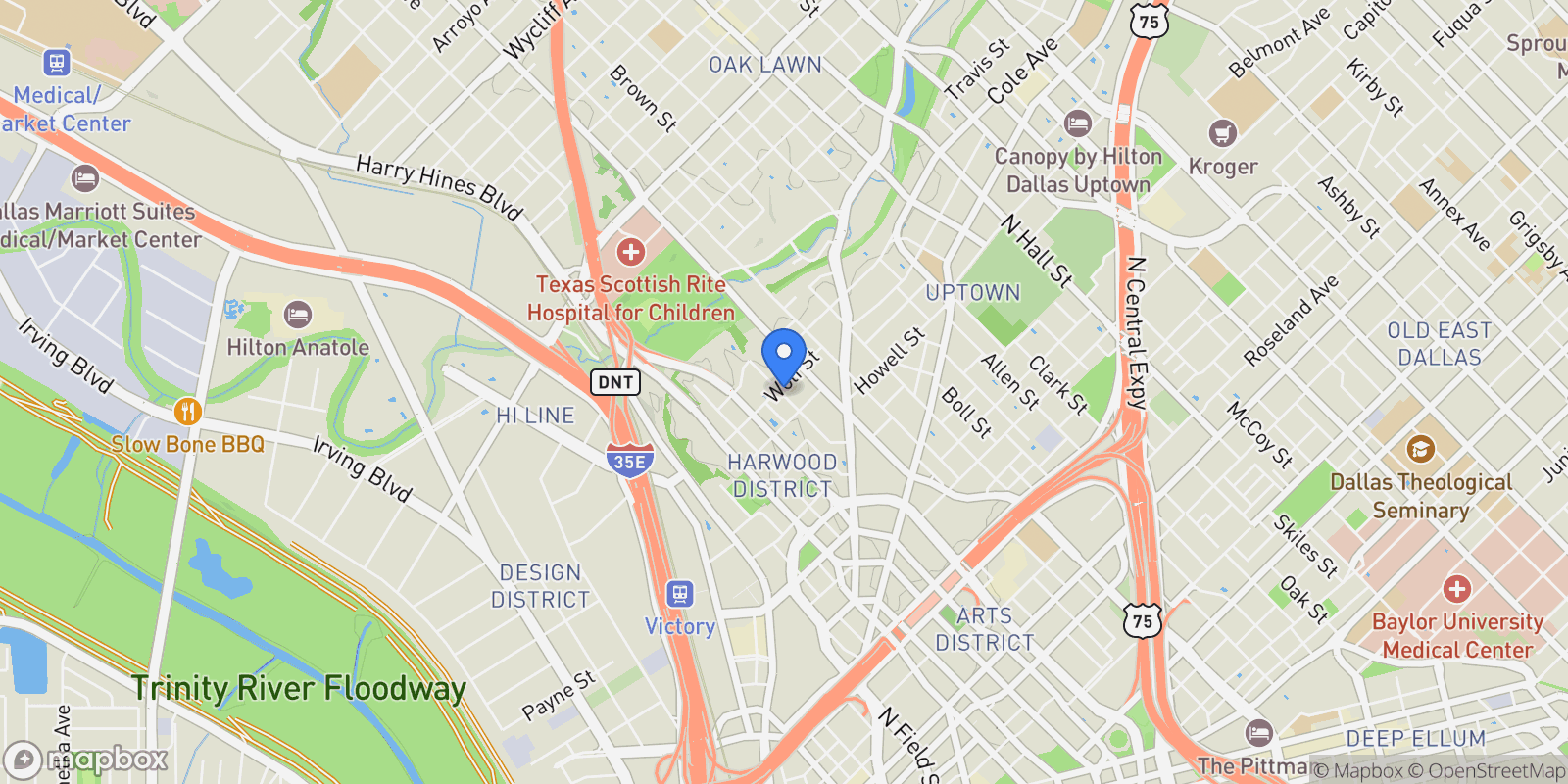 Map showing 2300 WOLF Street, #7D, Dallas, TX, 75201, USA, Dallas, Texas, United States.