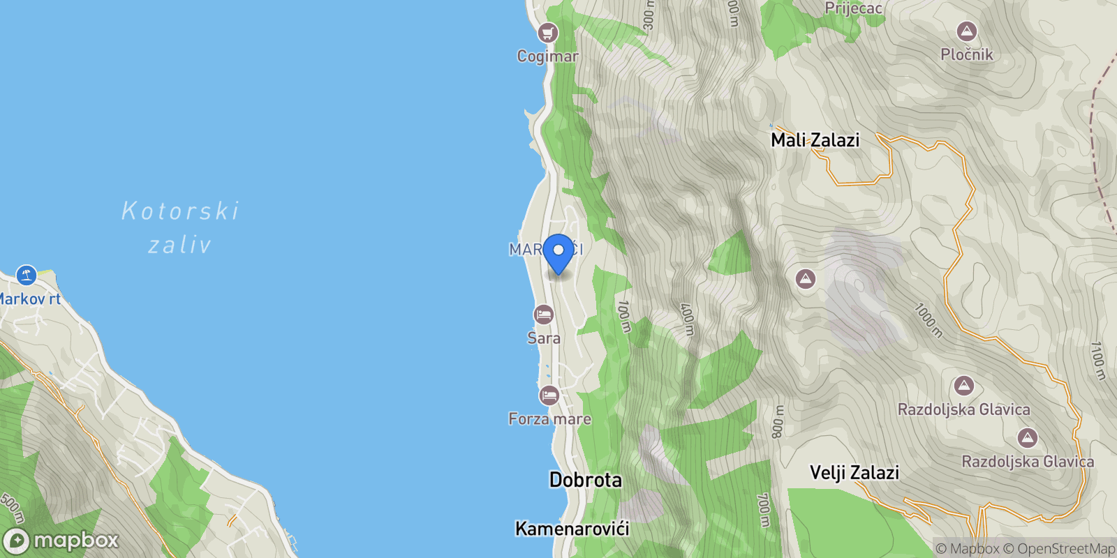 Map showing Sveti Stasije, Dobrota, Dobrota, Kotor Municipality, Montenegro.