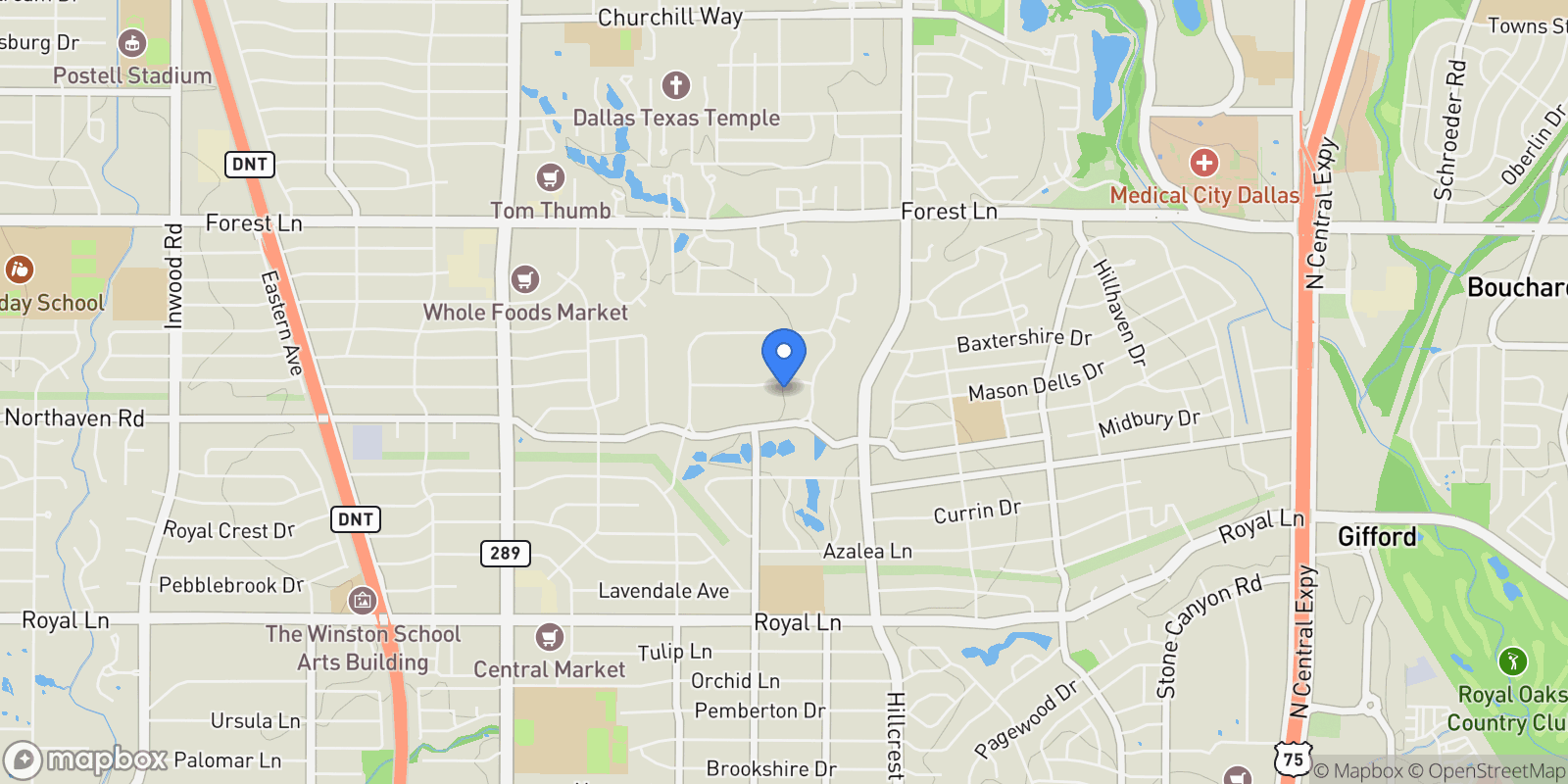 Map showing 6618 Belmead Drive, Dallas, TX, 75230, USA, Dallas, Texas, United States.