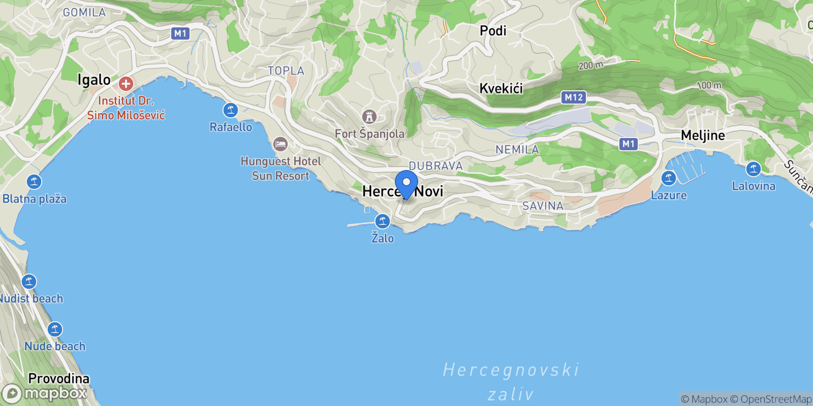 Map showing Stari Grad, Herceg Novi, Herceg Novi Municipality, Montenegro.