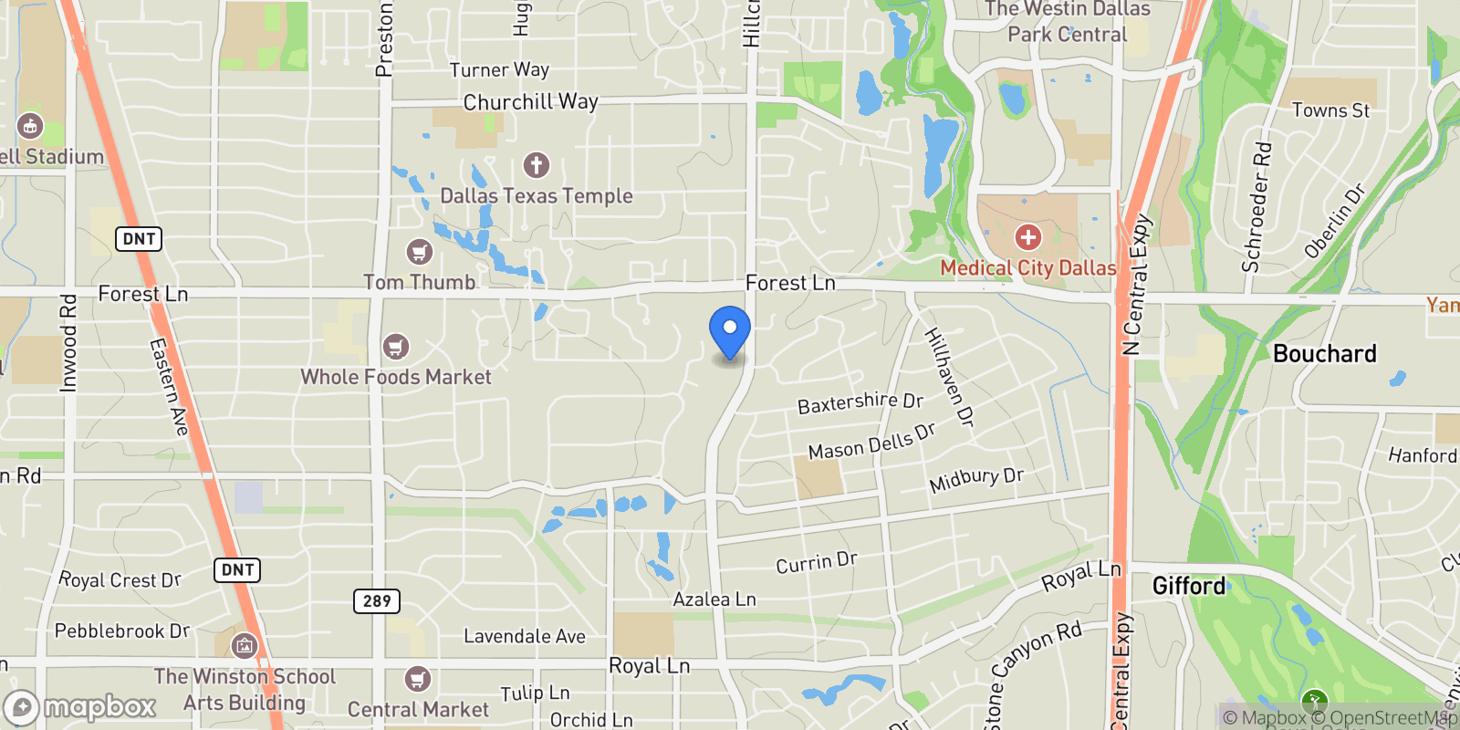Map showing 11545 Hillcrest Road, Dallas, TX, 75230, USA, Dallas, Texas, United States.