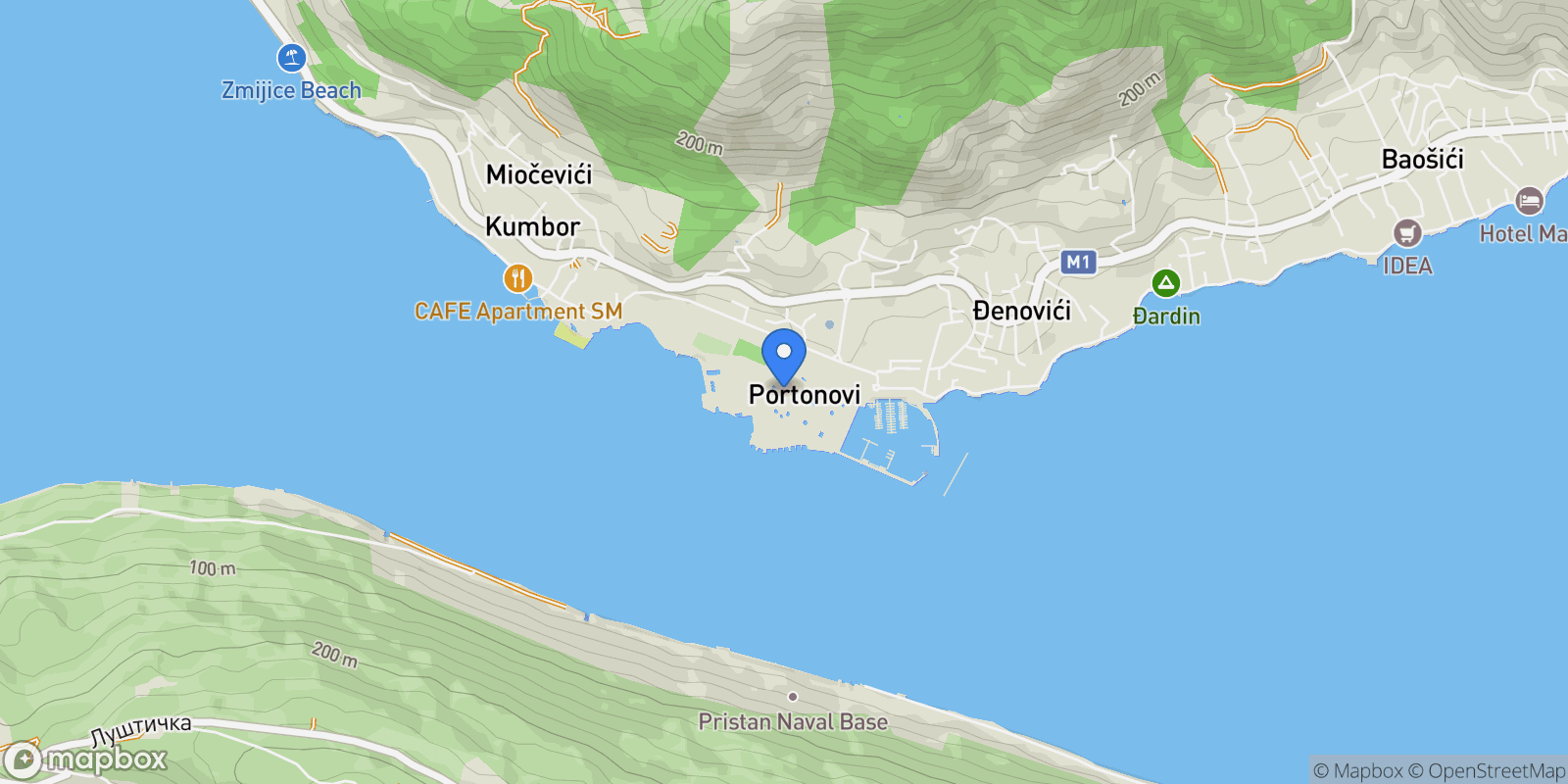 Map showing Azure Street, Kumbor, Herceg Novi, Kumbor, Herceg Novi Municipality, Montenegro.