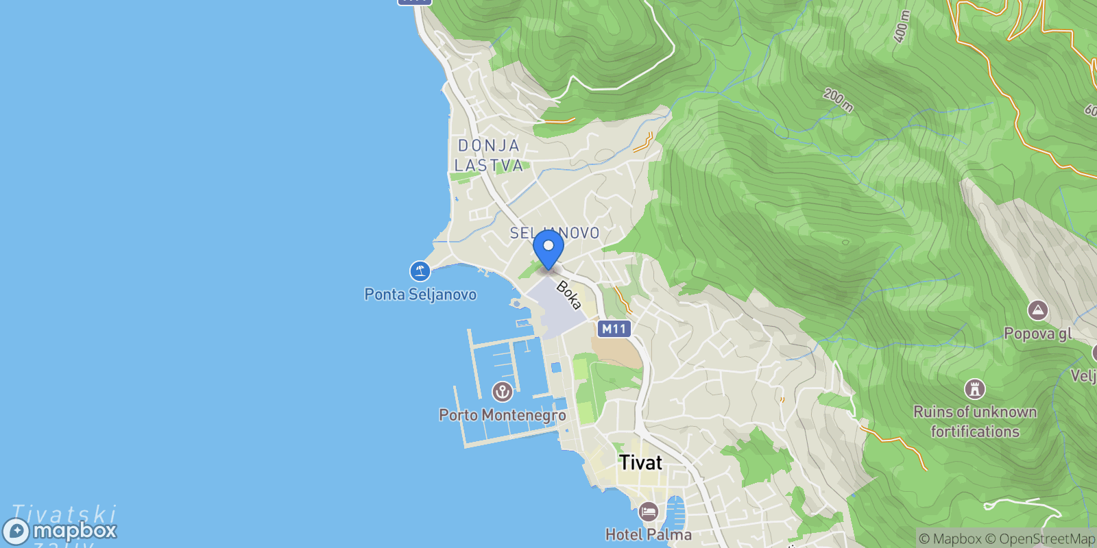Map showing Blaža Jovanovića, Tivat, Tivat Municipality, Montenegro.