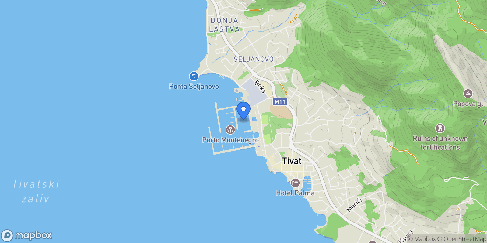 Map showing Obala bb, Tivat, Tivat Municipality, Montenegro.