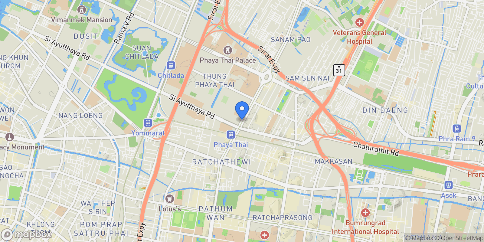 Map showing Phayathai Road, Thung Phaya Thai, Ratchathewi, Bangkok, Thanon Phaya Thai, Bangkok, Thailand.