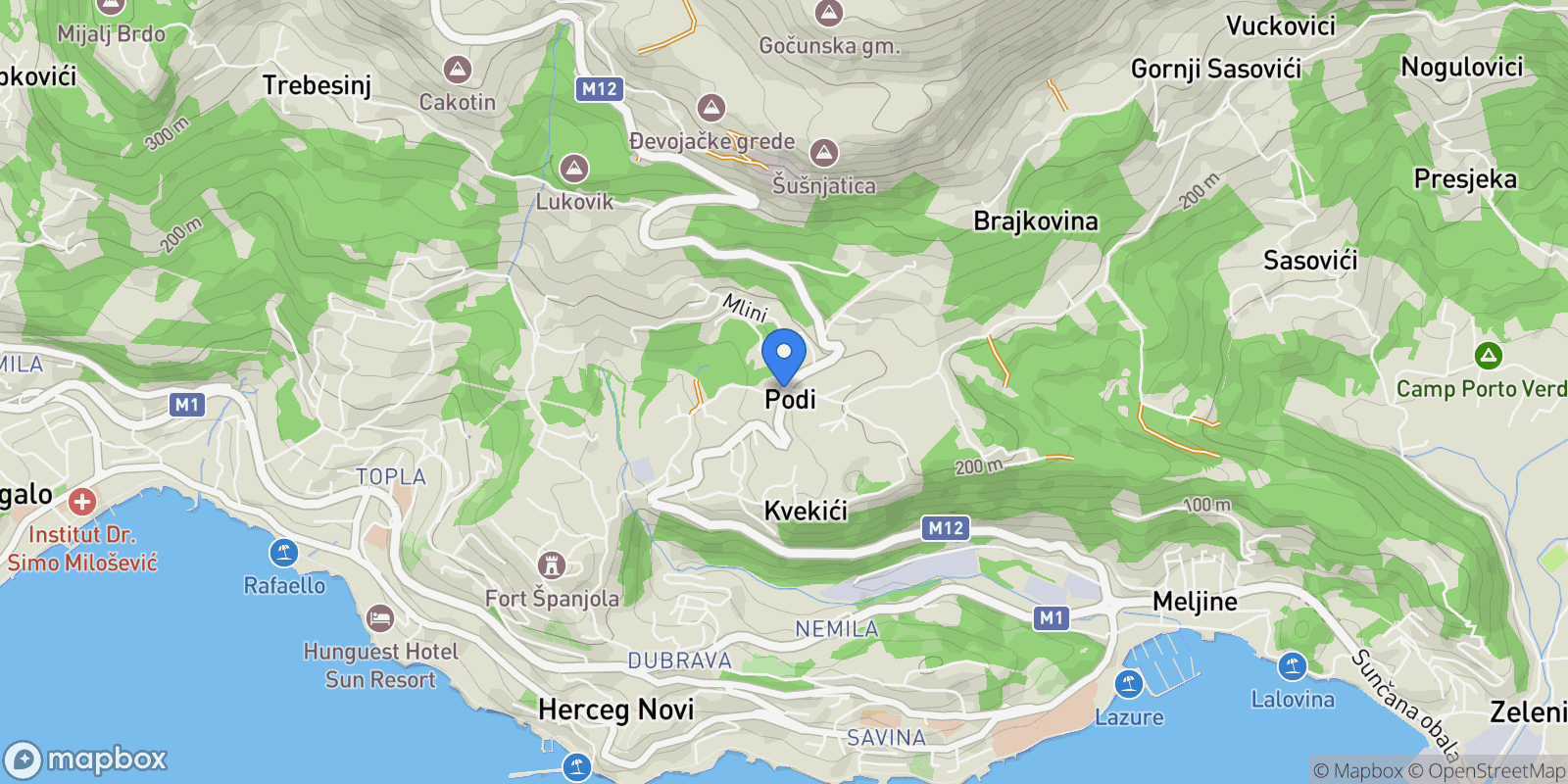 Map showing Podi, Podi, Herceg Novi Municipality, Montenegro.