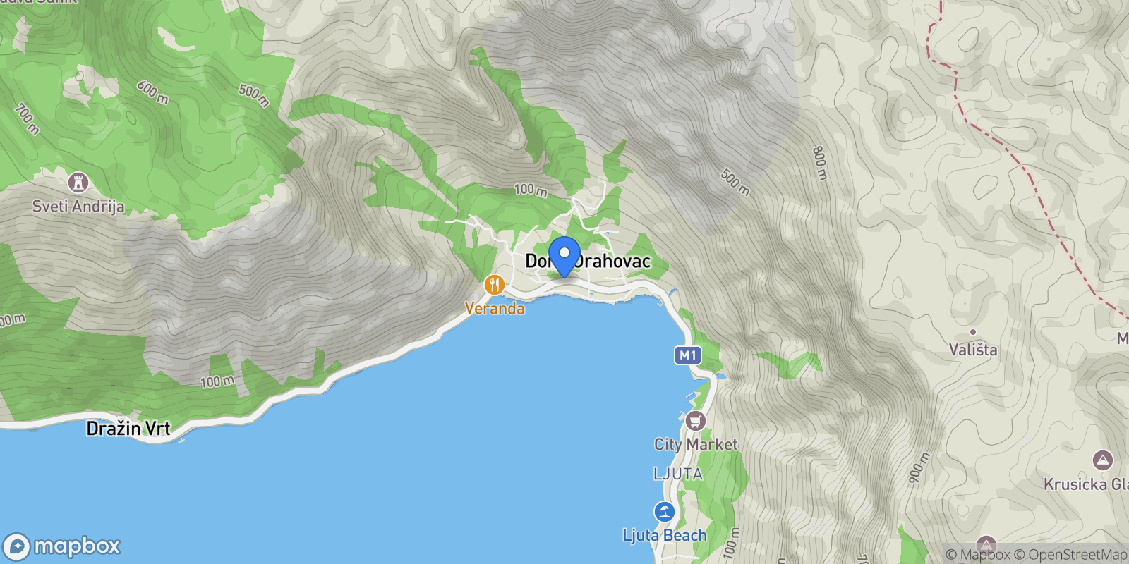 Map showing Orahovac, Kotor, Orahovac, Kotor Municipality, Montenegro.