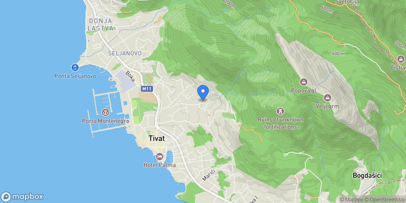 Map showing Obala Djurasevica, Tivat, Tivat Municipality, Montenegro.