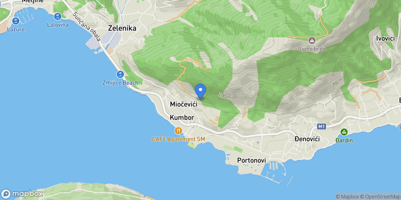 Map showing Kumbor, Kumbor, Herceg Novi Municipality, Montenegro.