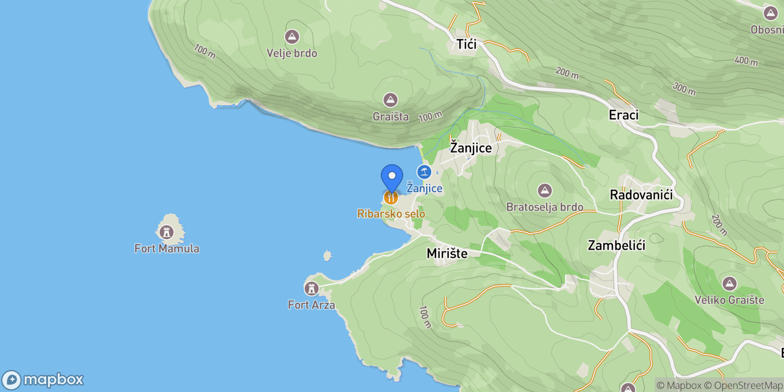 Map showing Zanjice, Herceg Novi, Herceg Novi Municipality, Montenegro.