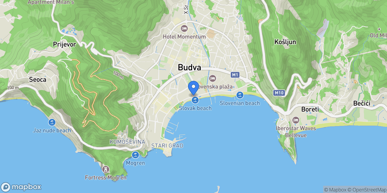 Map showing Slovenska Obala bb, Budva, Budva Municipality, Montenegro.