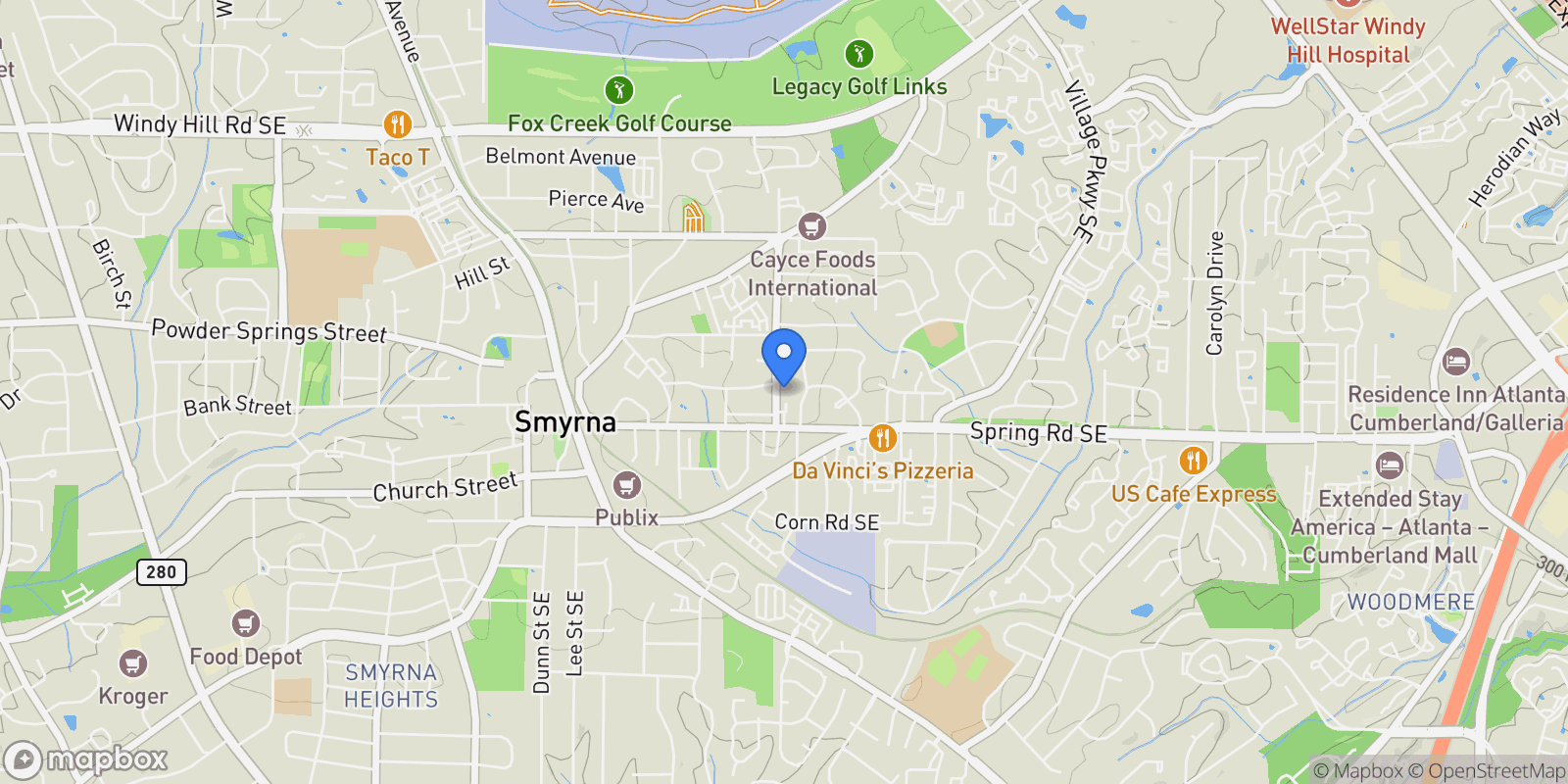 Map showing 2781 Mathews Street SE, Smyrna, Georgia, United States.