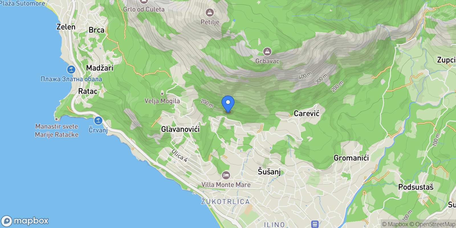 Map showing Bar, Šušanj, Bar Municipality, Montenegro.